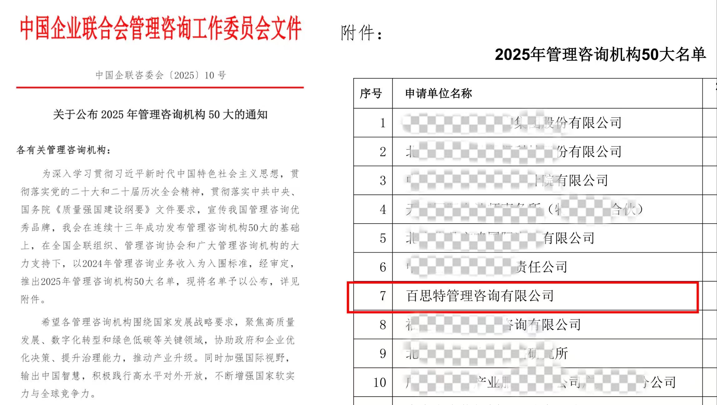 2025年中國管理咨詢機構50大前十